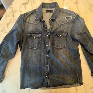 The Kooples Dark Denim shirt with leather accents